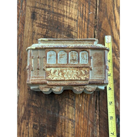 Vintage Ceramic San Francisco Cable Car Planter Brown/White Textured - Picture 7 of 11